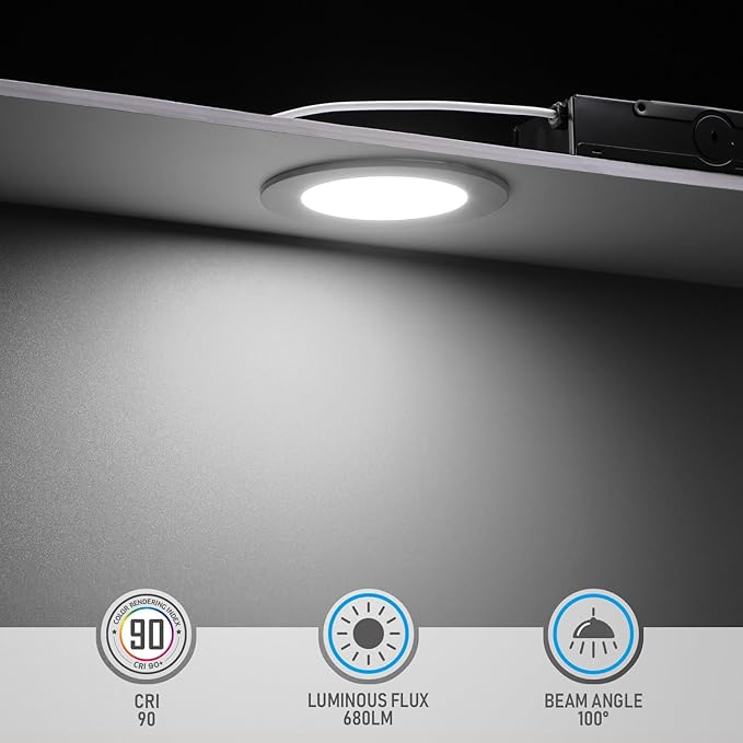 TORCHSTAR Premium Series 4 Inch Ultra-Thin LED Recessed Light with Junction Box, 10.5W Dimmable LED Canless Recessed Ceiling Lights Slim, ETL & ES Listed, CRI90, 5000K Daylight, White, Pack of 6