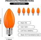 C9 Orange Halloween Incandescent Light Bulbs, 25-Pack E17 Base, Waterproof Outdoor Pathway & Yard Lighting, Halloween Decorations, Spooky Glow for Parties & Events