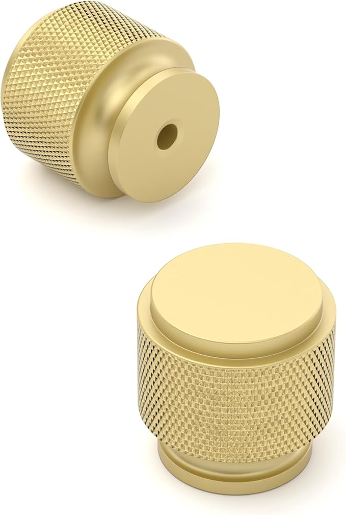 Amerdeco 10 Pack Brushed Gold Knurled Cabinet Knobs Kitchen Cabinet Pulls for Drawer, Cupboard and Wardrobe ZH0031