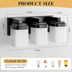3-Light Black Bathroom Light Fixtures, Vanity Lights for Bathroom Mirror Lamp with Milky White Square Glass Shade, E26 Base Modern Wall Sconce Light Kitchen Light Fixtures Led Vanity