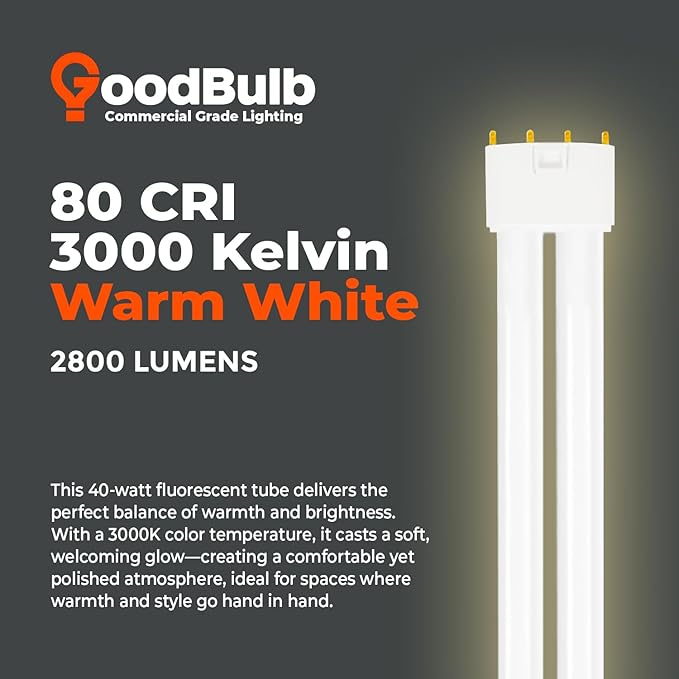 GoodBulb PLL40/830 40W 22.5" Twin Tube Compact Fluorescent Light Bulb 4-pin 2G11 Base 3000K Soft White 2800 Lumen 36000 Hour Long Life Biax Pack of 10