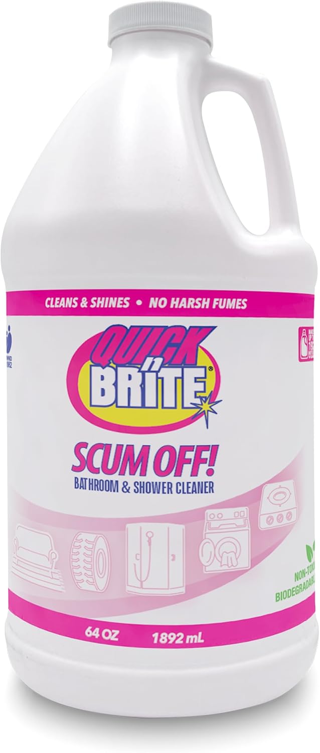 Quick N Brite Scum Off Shower Cleaner - No Scrub, No Harsh Chemical Daily Shower Cleaner, Multi-Surface All-Purpose Cleaner 64 Oz (Packaging May Vary)