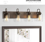 zeyu 28.5" Oil Rubbed Bronze Bathroom Light Fixtures, 4-Light Farmhouse Vanity Wall Lights with Clear Glass Shade, ZSL72B-4W ORB