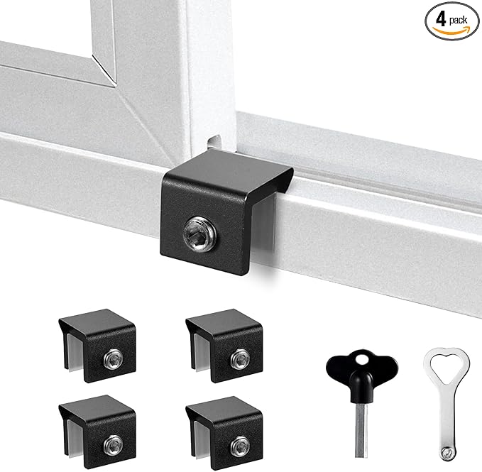 Window Locks for Up and Down Windows 4 Pack Window Stopper Sliding Window Lock for Vertical Horizontal Sliding Windows Doors with Key Aluminum Window Security Locks Child Proof(Black Small)