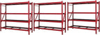Heavy Duty Member Mark 4-Shelf Industrial Storage Rack, 77" W x 24" D x 72" H (Red, 3 Pack)