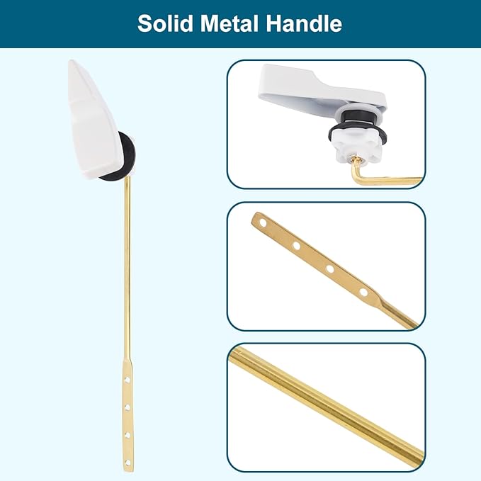 Hygie Rinse 2PACK Universal Metal Toilet Handle Replacement Kit Compatible with American Standard/Mansfield/Gerber Toilet, Front Mount Toilet Tank Flusher Lever with Flapper Chain, White