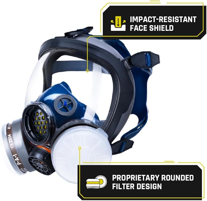 Parcil Distribution Full Face Respirator Mask with Filters – Durable Full Face Respirator Gas Mask, Bayonet Filter Compatible