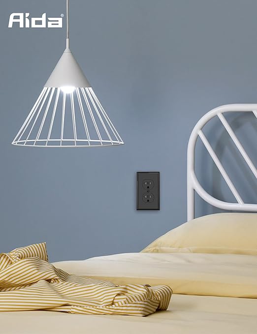 AIDA 20 Amps Outlets Duplex Electrical Receptacle Outlets,Tamper Resistant,Heavy-Duty Receptacle Wall Outlet,Residential,TR,3-Wire, Self-Grounding Clip, NEMA 5-20R,UL Listed (50 Pack, Black)