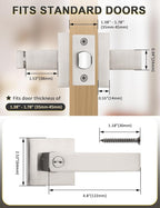 8 Pack Privacy Square Brushed Nickel Door Handles Interior, Keyless Door Knobs for Bedroom/Bathroom, Reversible for Left Right Handed Doors