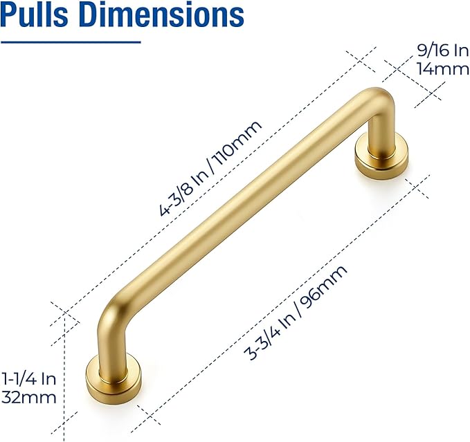 JOY DECOR Cabinet Pulls – 3-3/4 Inch Hole Center, Brushed Brass, 5 Pack, Zinc Alloy Cabinet Handles for Drawers & Cupboard – Vintage Style Hardware for Kitchen, Bathroom, Dresser, Furniture Makeover