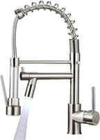 AIMADI Commerical Kitchen Faucet with Sprayer,Single Handle Pull Down Sprayer Kitchen Sink Faucet with LED Light Two Spout,Brushed Nickel