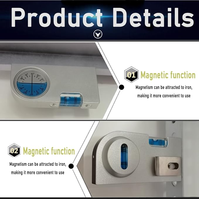 High precision solid aluminum alloy small level ruler for tilt angle measurement, portable mini adjustable horizontal bubble magnetic (100 * 48.5 * 14mm)