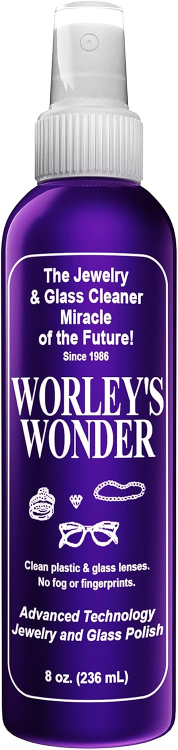 Worley's Wonder Jewelry & Glass Cleaner (8 Ounce Spray Bottle) - Jewelry Cleaner Spray for Gold, Silver, Diamonds, Gemstones, Glass, Marble, Electronics (Pack of 1)