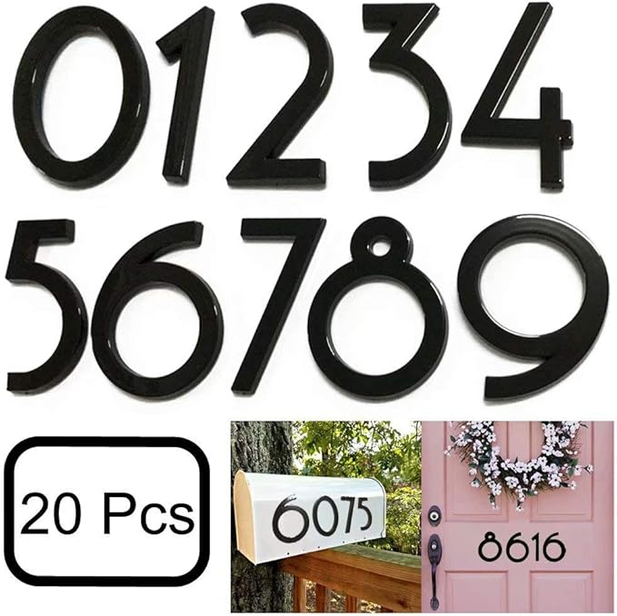Diggoo 20 Pack Mailbox Numbers 0-9, 2 Inch High, Door Address Numbers Stickers for Apartment, House, Room, Office, Cars, Trucks, Black Plating Process Number Sign
