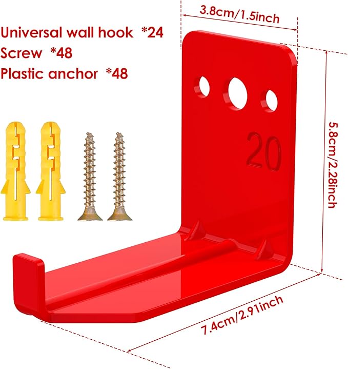 24Pack Fire Extinguisher Mount & Bracket Universal Fire Extinguisher Holder 20Lb Metal Hooks with Screws Wall Mounted Hanger