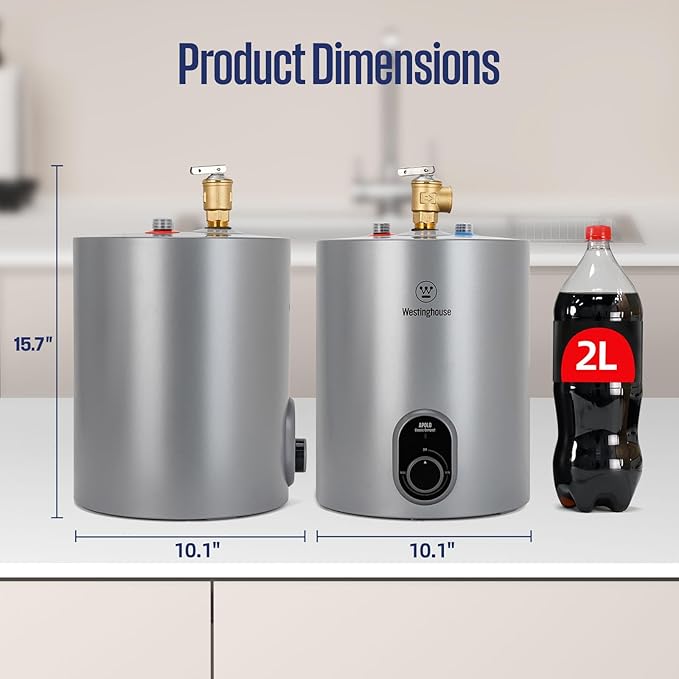 Westinghouse 1.5 Gal Compact Mini-Tank Electric Water Heater - 120V Under Sink Point-of-Use On-Demand Hot Water for Kitchen, Bathroom, Home - CSA Listed