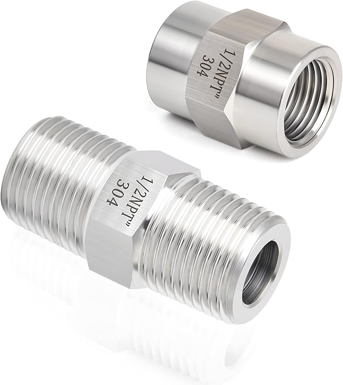GASHER 4PCS 304 Stainless Steel Pipe Fitting, Hex Nipple Hex Coupling, 1/2" x 1/2" NPT Male Thread Pipe, 1/2Inch x 1/2Inch NPT Female Thread Pipe