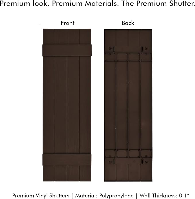 Board & Batten Vinyl Shutters (1 Pair) | 14.5"x39" (4-Board) - Coffee Bean | Exterior Window Shutters | Includes Mounting Hardware | Simple Installation | Made in USA