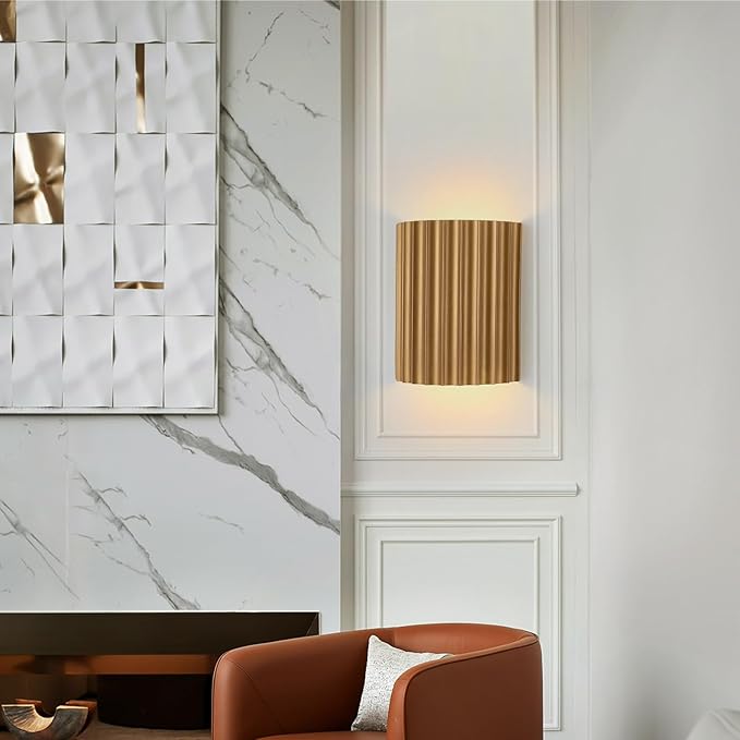 Gold Gypsum Modern LED Wall Sconces Wall Lighting Set of 2, Indoor Hardwired Walls Mount Light Fixtures Up Down Lamp for Hallway Bedroom Living Room Dining Room【Bulbs Included】