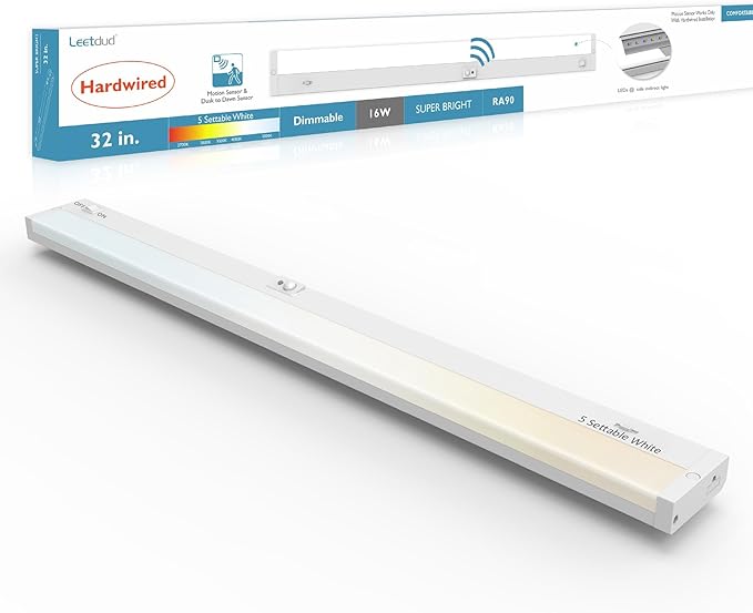 Under Cabinet Lighting Motion Sensor Hardwired, 32 Inch 16W Dimmable, 5 CCT 2700/3000/3500/4000/5000K, Eyes Care Design Linkable Under Counter Lights for Kitchen, Sink, ETL Listed, White