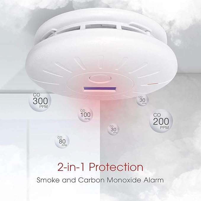 6 Pack 10 Year Battery Operated Smoke Detector and Carbon Monoxide Detectors, Travel Portable Photoelectric Fire Co Alarm for Home, Kitchen
