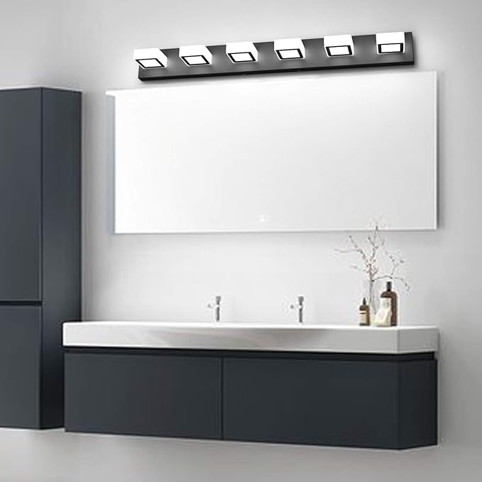 Ralbay Modern Black Vanity Lights Fixtures 6 Lights Acrylic Modern LED Matte Black Vanity Lights for Bathroom