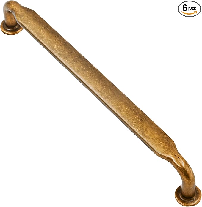 Alzassbg 6 Pack Antique Brass Cabinet Handles, 6-1/4 Inch(160mm) Hole Centers Arch Modern Cabinet Pulls Kitchen Cabinets Hardware for Cabinets and Drawers AL3503AB