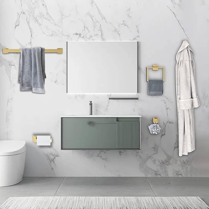 Brushed Gold Towel Bar Set Towel Holder Set,10-Piece Gold Bathroom Hardware Accessories Set,Stainless Steel Towel Rack Set for Bathroom Wall-Mounted,23.6-Inch