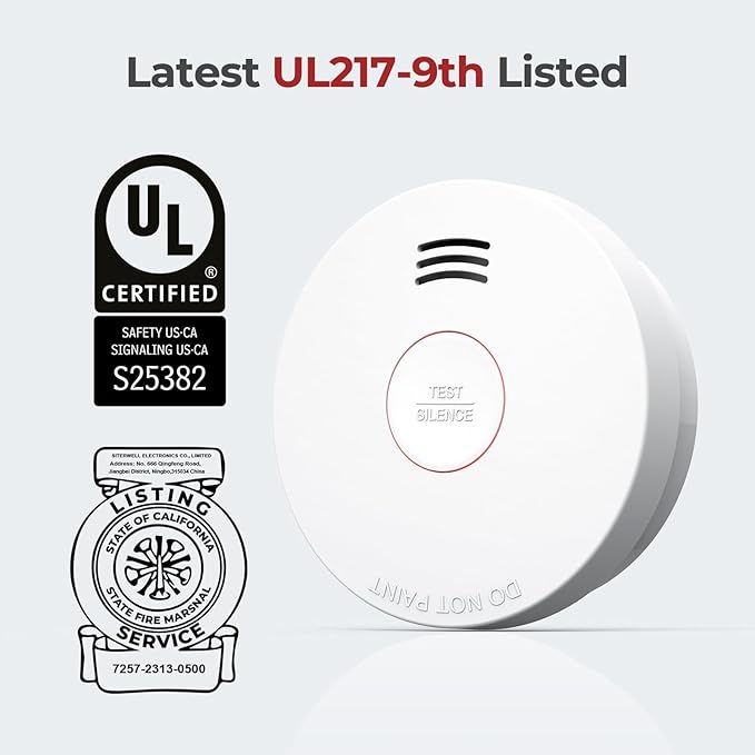 SITERLINK Smoke Detectors 10 Year Battery Operated,UL217-9th Listed Smoke Alarm with Test-Silence Button,Photoelectric Sensor Fire Alarms Smoke Detectors with LED Lights for Home, GS525A (10 Pack)