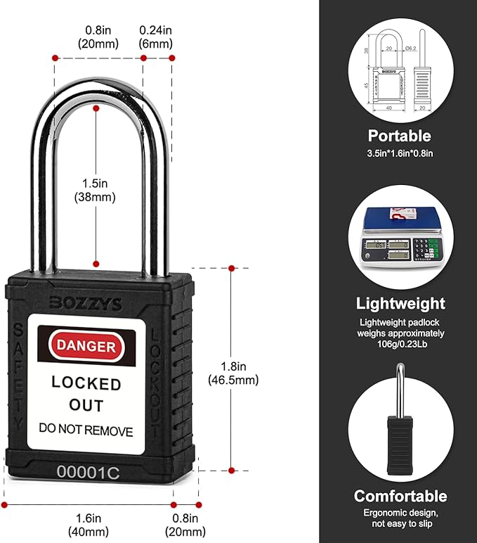 Lockout Tagout Locks with 2 Master Keys｜12-Pack Black OSHA Loto Lock｜Keyed Different & Laser Coding｜Lock Out Padlock Kits for Machinery & Electrical Panels