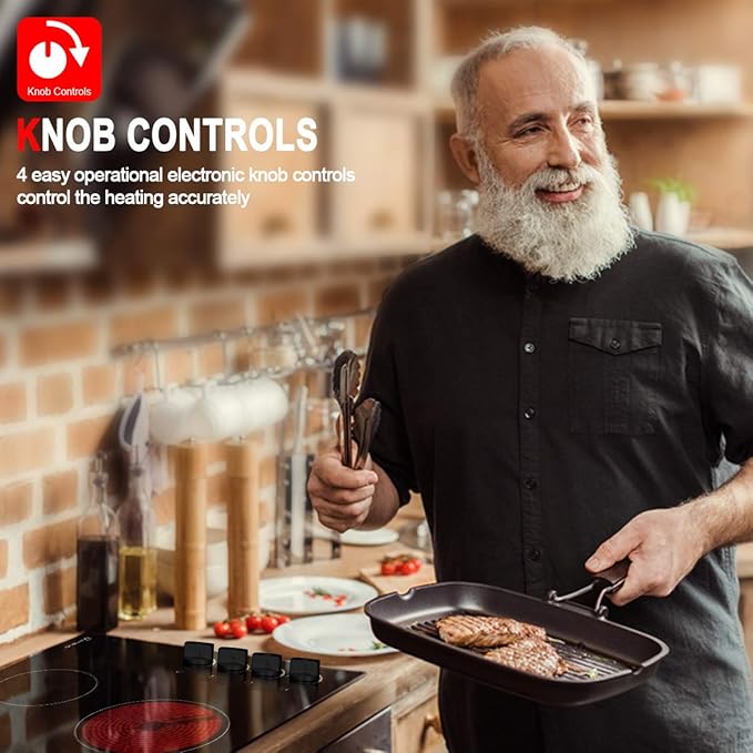 GASLAND Chef 30 Inch Electric Cooktop 4 Burners, Electric Ceramic Cooktop CH77BS, 7 Power Levels, Built-in Radiant Electric Stovetop, Mechanical Knob Control, Hot Surface Indicator, Hardwired, 240V