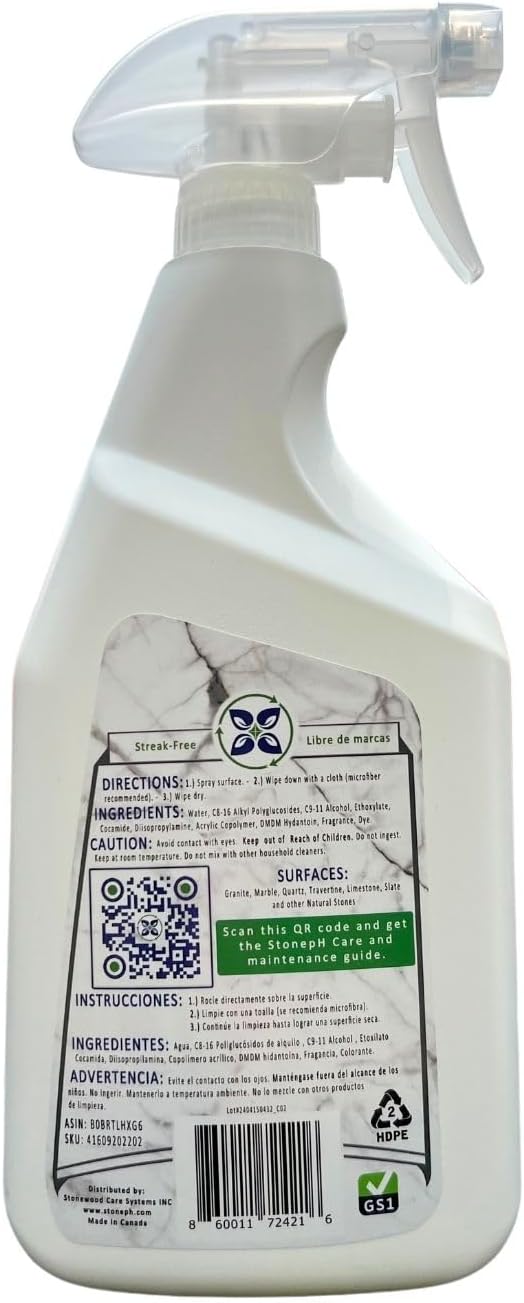 Countertop Cleaner Spray - Daily Granite Cleaner Spray - Stone Cleaner- Ph Neutral Formula For Kitchen & Home Cleaning Surfaces Marble, Quartz, Lemon, (25 Fl. Oz)