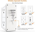 USB Wall Charger Power Strip Surge Protector with 4 USB Ports (2 USB C) Plug Extension Multiple Outlets Plug Extension Multi Outlet Plug in Adapter Spaced Outlets for Home Office Travel,White (White)