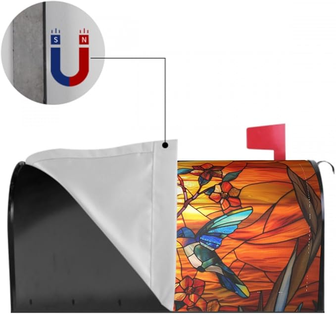 Giwawa Stained Glass Hummingbird Mailbox Covers Magnetic for Fall Mailbox Cover Large Autumn Mail Box Covers Oversized 25.5 x 21 Thanksgiving Decorations Outdoor Welcome Mailbox Wrap