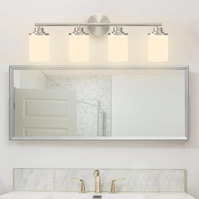 Bathroom Light Fixtures,Brushed Nickel Bathroom Lights,4-Light Vanity Light,Bathroom Light Over Mirror,Modern Bathroom Vanity Light Fixture,Bathroom Sconces with Frosted Glass