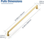 JOY DECOR Cabinet Pulls – 12-3/5 Inch Hole Center, Brushed Brass, 5 Pack, Zinc Alloy Cabinet Handles for Drawers & Cupboard – Vintage Style Hardware for Kitchen, Bathroom, Dresser, Furniture Makeover