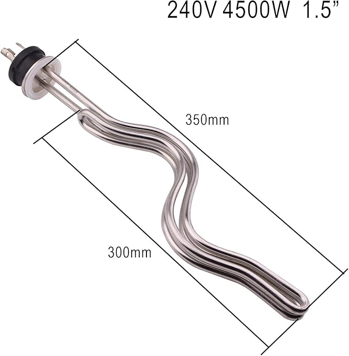 DERNORD 240V 4500W Tri-clamp Ripple Heating Element Stainless Steel Immersion Water Heater with 3-Wire Electrical Locking Plug (1.5 Inch Tri clamp)