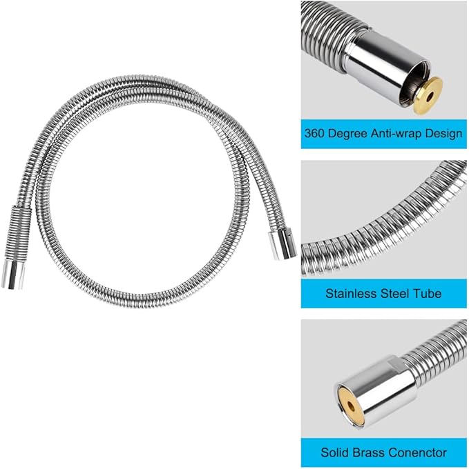 60 Inch Pre Rinse Spray Hose with Heat Resistant Handle Replacement B-0044 for T&S Brass, 1.42 GPM Commercial Sink Sprayer Hose for Restaurant Kitchen Sink Faucet