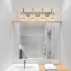Crystal Vanity Lights 4-Light Chrome Bathroom Vanity Lights Modern Crystal Bathroom Light Fixtures Over Mirror 32.67" Long Vanity Light for Bathroom