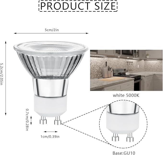 6W LED GU10 Range Hood Light Bulbs, LED Stove Appliance Light Bulb, Kitchen Light Replacement, 50W Halogen Light Bulb Equivalent, White 5000K, 550 Lm, Waterproof IP65, Dimmable, 2 Pack