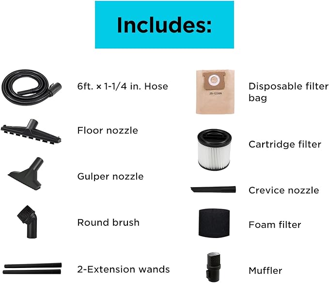 BLACK+DECKER BDXV18905P-4 Wet Dry Vacuum 4 Gallon 5.0 Peak HP Wet Dry Vac with Accessories, Powerful Suction with Blower fuction, Small Vacuum Cleaner for Outdoor, Garage, Home and Car