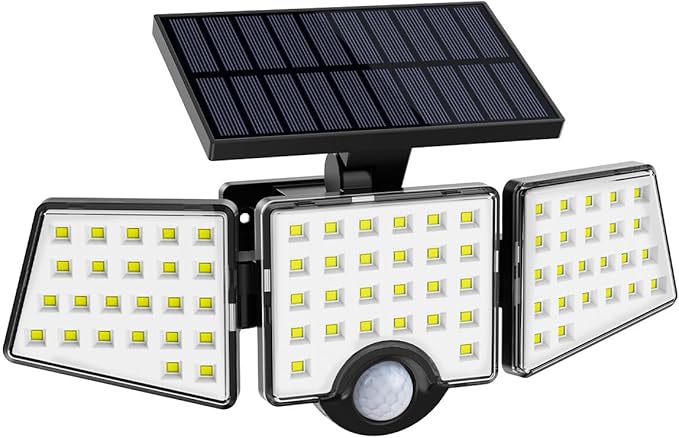 LE Solar Lights for Outside, Solar Lights Outdoor with Motion Sensor, WL4000 High Brightness, 3 Adjustable Heads 270° Wide Lighting Angle, IP65 Waterproof, Wireless Wall Lamp for Yard Garage