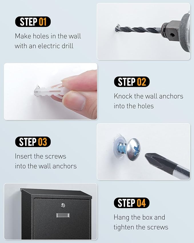 Uniclife Wall Mount Mailbox for Outside, Large Locking Mailbox with Key Lock, Security Mail Box, Postbox for House, Safe Key Drop Case, Steel Cash Drop Case for Home Office School, Black