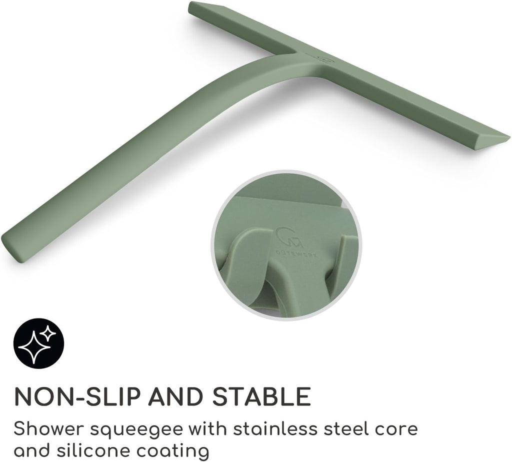 GÜTEWERK Shower Squeegee for Glass Doors, Silicone Window Squeegee, Bathroom and Glass Cleaning - Green - 9 Inch