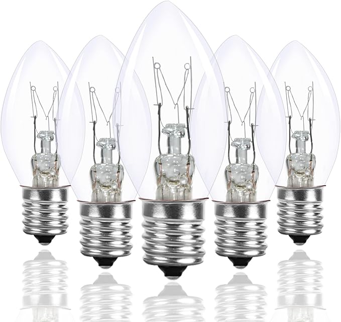 25 Pack C7 Clear Replacement Bulbs Waterproof UL Certified 5w Incandescent for Indoor/Outdoor Use and Christmas Tree String Lights