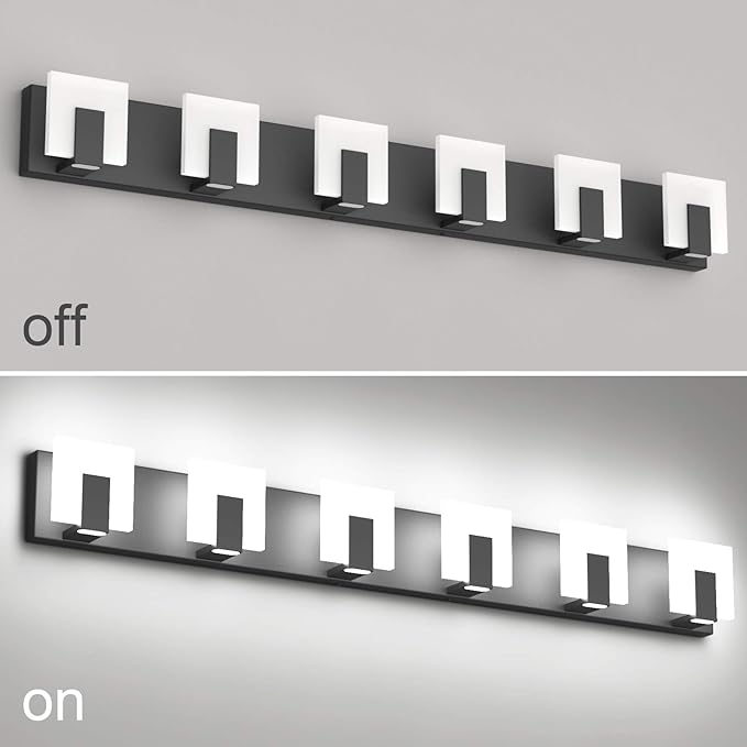 Aipsun 6 Lights Modern Black Vanity Light Up and Down Black LED Vanity Light Fixtures Bathroom Wall Light Over Mirror 6000K