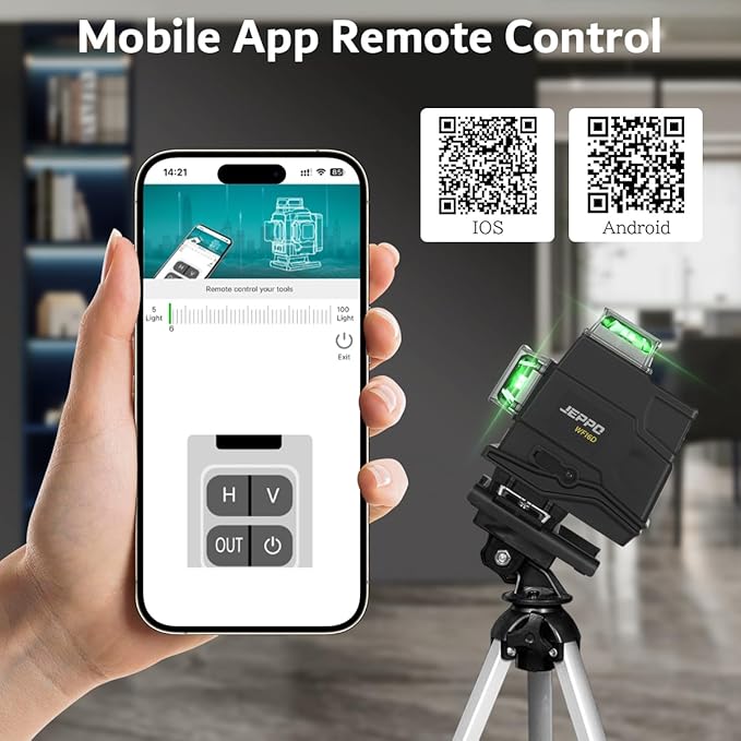 JEPPO Laser Level 360 Self Leveling,4D 4x360° Green 16 Cross Line Lazer Leveler Tool for construction and Tiling Floor,APP Remote Control,with 5000mAh Rechargeable Battery,Magnetic Rotating Stand
