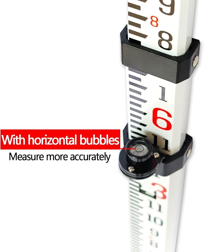 Grade Stick 9-Foot Aluminum Grade Rod - 10ths，Grade Rod，Grade Stick for Laser Level，Survey Rod，Grade Rods，Survey Pole，With Bubble Level, 3-Stage Telescopic，Double-Sided Scale Telescopic Leveling Rod