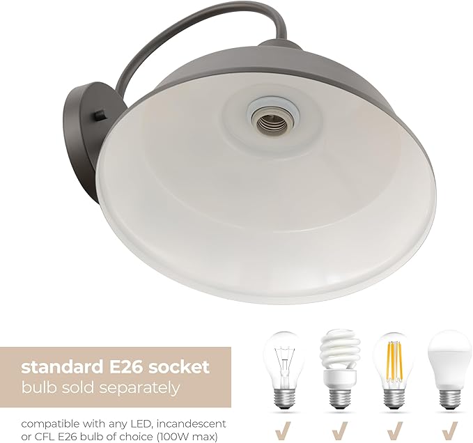 Builder Essentials Heritage Collection Gooseneck RLM Style Outdoor Farmhouse Barn Light with 12in Shade in Anti-Rust Dark Bronze Finish, Overall Extension 14in E26 Base Lamp