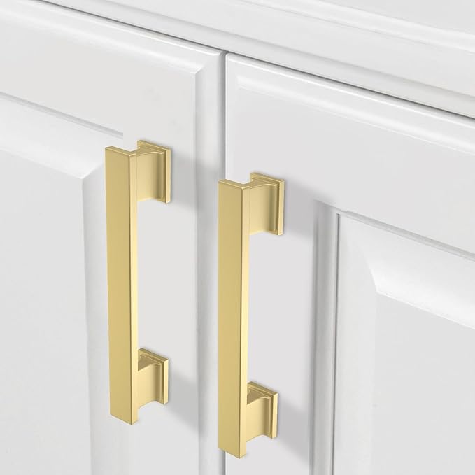 COTYKILEY 10 Pack 5 Inch(128mm) Brushed Gold Cabinet Handles Gold Kitchen Cabinet Pulls Cabinet Door Handles Kitchen Cabinet Hardware